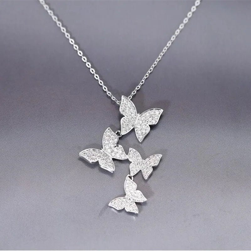 Sterling Silver Jewelry Personality Butterfly Crystal Female Clavicle Chain Pendant Necklaces