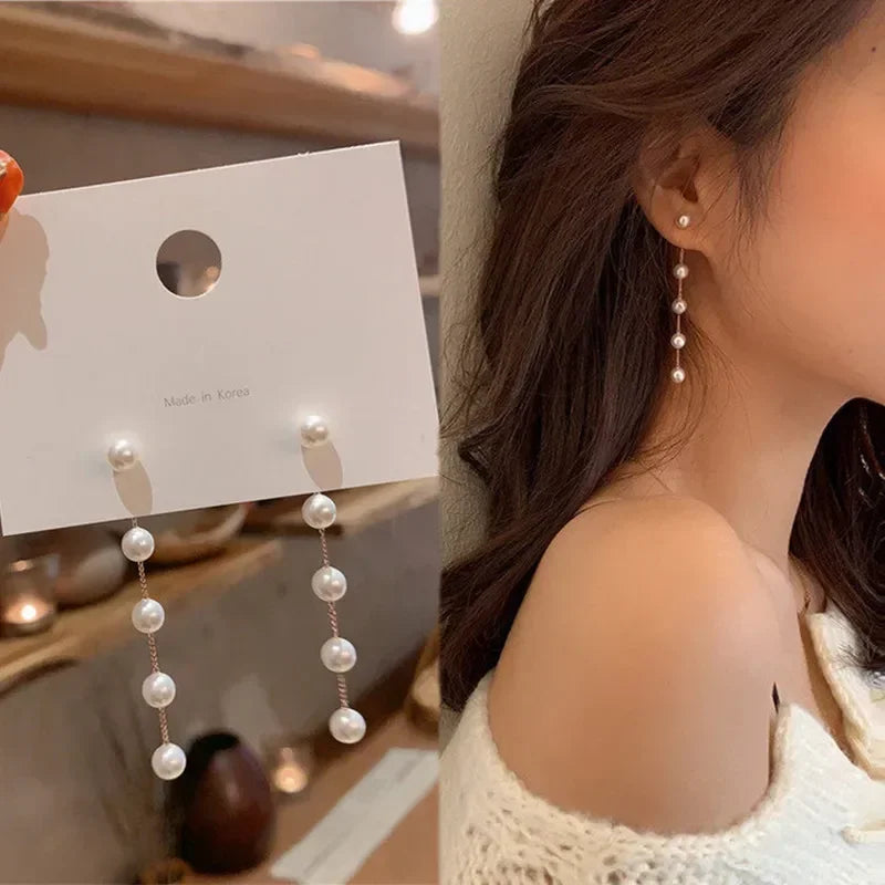 New Trend Simulation Pearl Long Earrings