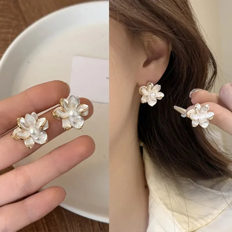 Korean Vintage Imitate Pearl Crystal Earrings