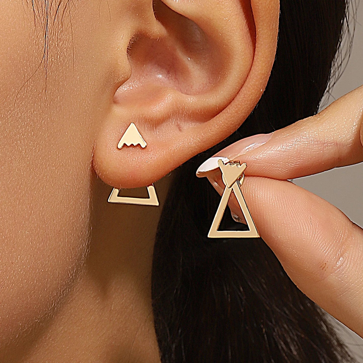 Retro Minimalist Geometric Square Detachable Triangles Stud Earrings