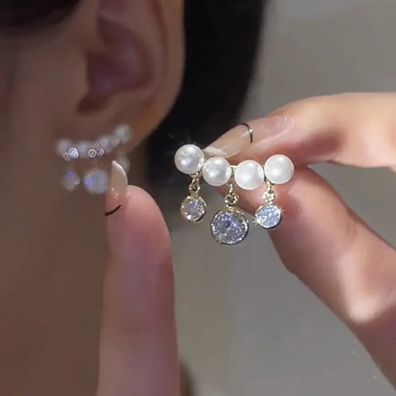 Korean Vintage Imitate Pearl Crystal Earrings