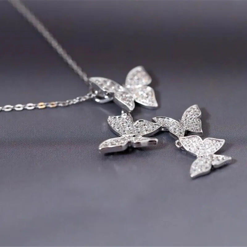 Sterling Silver Jewelry Personality Butterfly Crystal Female Clavicle Chain Pendant Necklaces