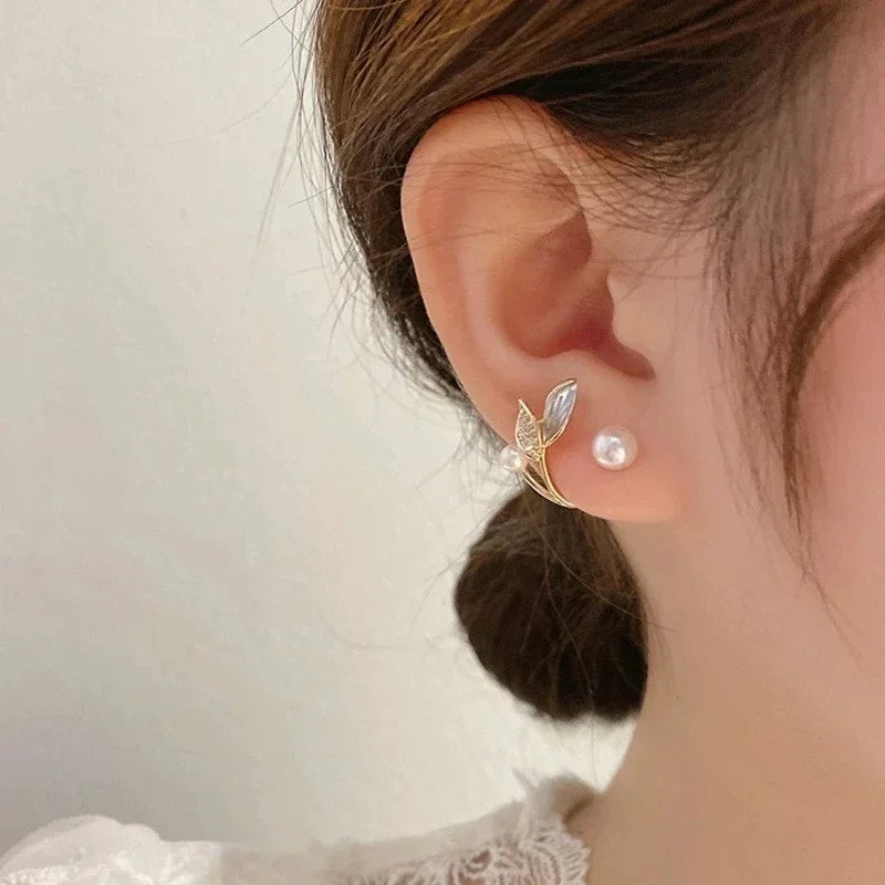 Korean Vintage Imitate Pearl Crystal Earrings