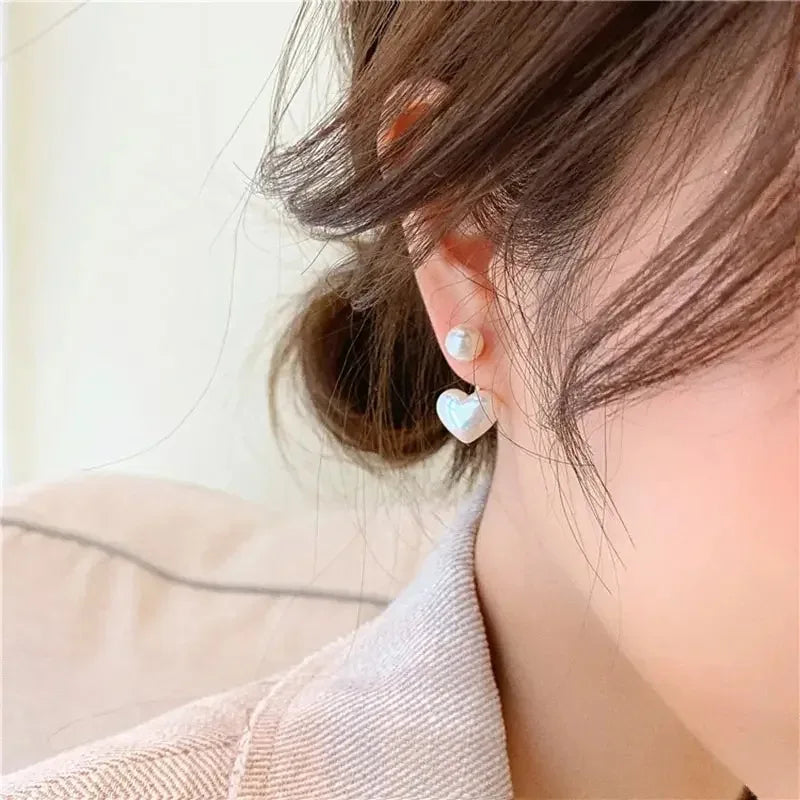 2Pcs Imitation Pearl Earrings For Women, Heart Stud Earrings