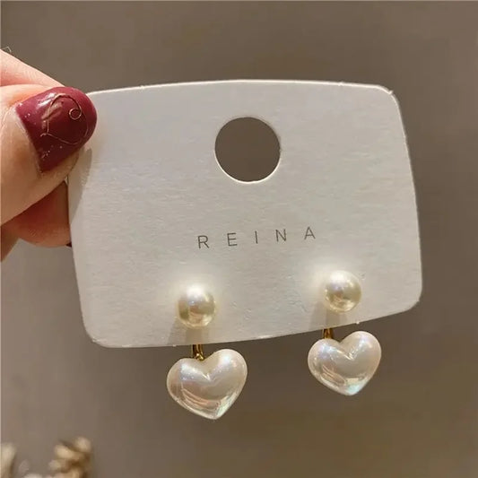 2Pcs Imitation Pearl Earrings For Women, Heart Stud Earrings