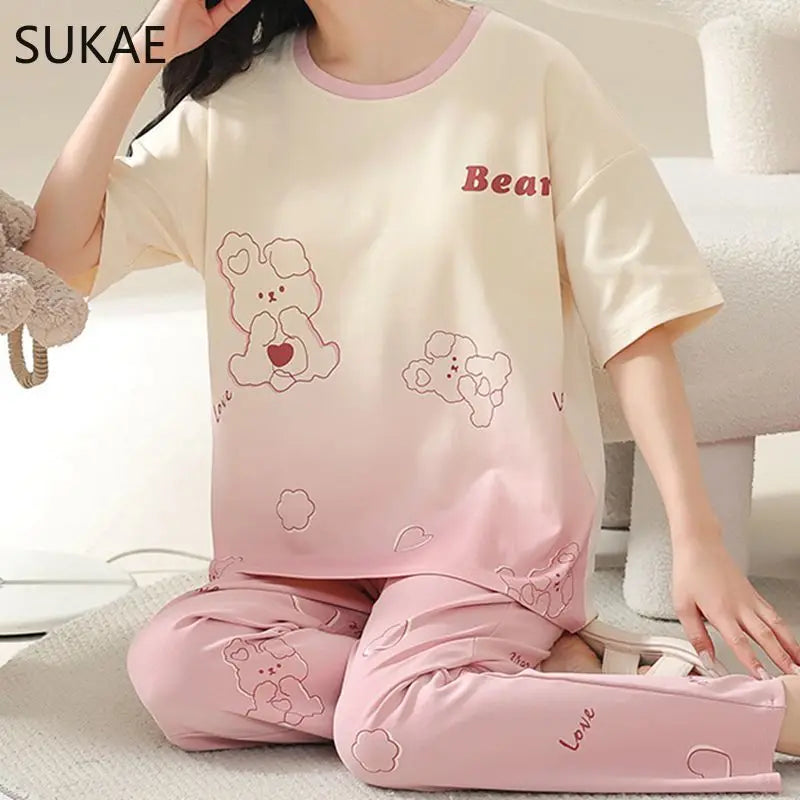 SUKAE Summer Women Pajamas Set Plus Size