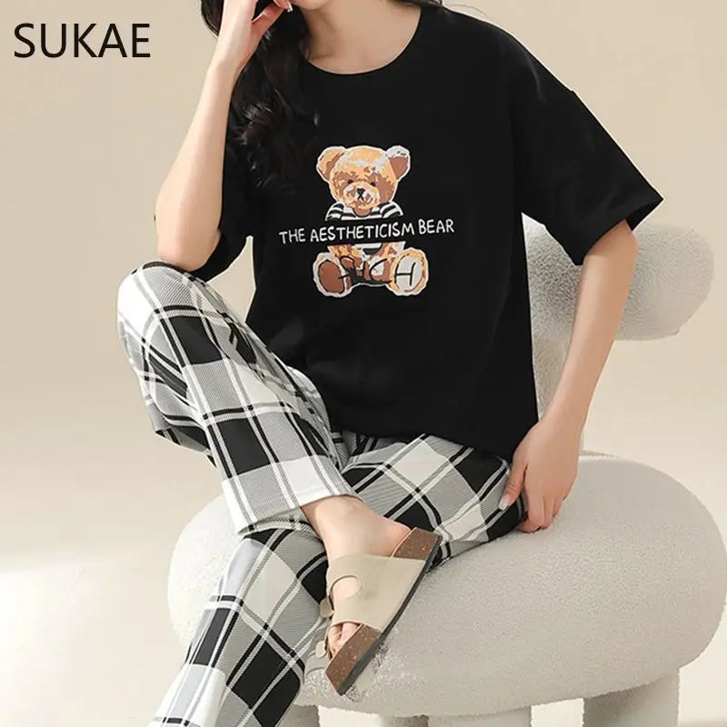 SUKAE Summer Women Pajamas Set Plus Size