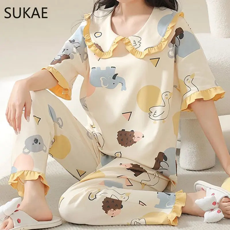 SUKAE Summer Women Pajamas Set Plus Size