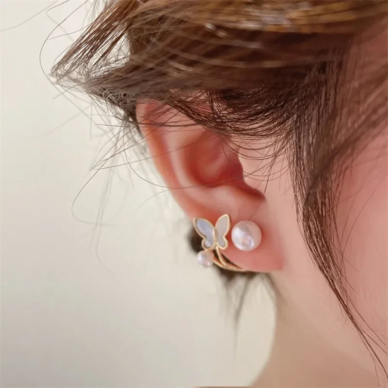 Korean Vintage Imitate Pearl Crystal Earrings