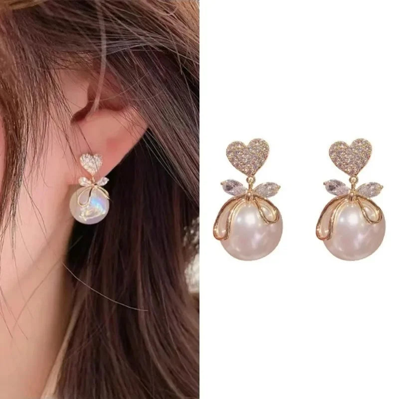 Korean Vintage Imitate Pearl Crystal Earrings