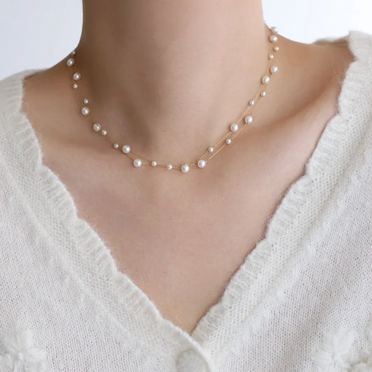 Stainless Steel Beautifully Temperament Pearl Chain Necklace