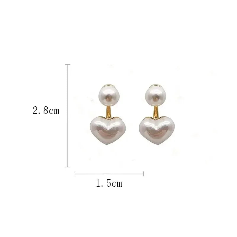 2Pcs Imitation Pearl Earrings For Women, Heart Stud Earrings