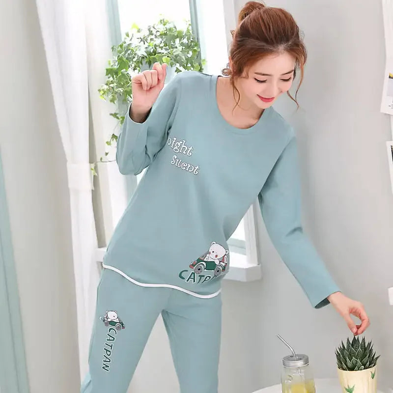 Autumn Thin 2pieces Pyjamas Set Women