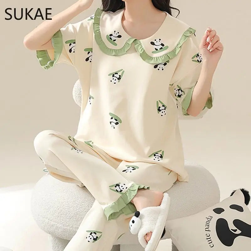 SUKAE Summer Women Pajamas Set Plus Size