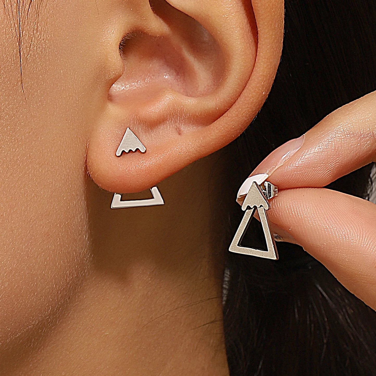 Retro Minimalist Geometric Square Detachable Triangles Stud Earrings