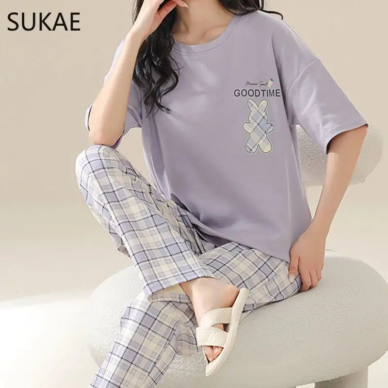 SUKAE Summer Women Pajamas Set Plus Size