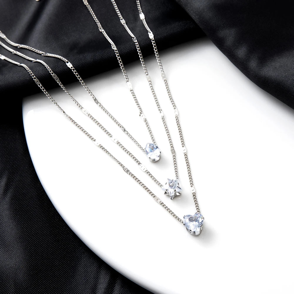 1Pc Multi-layered Dainty Light Luxury Water Drop Love Heart Star Set Chain Pendant