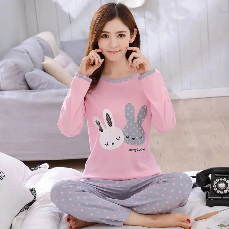 Autumn Thin 2pieces Pyjamas Set Women