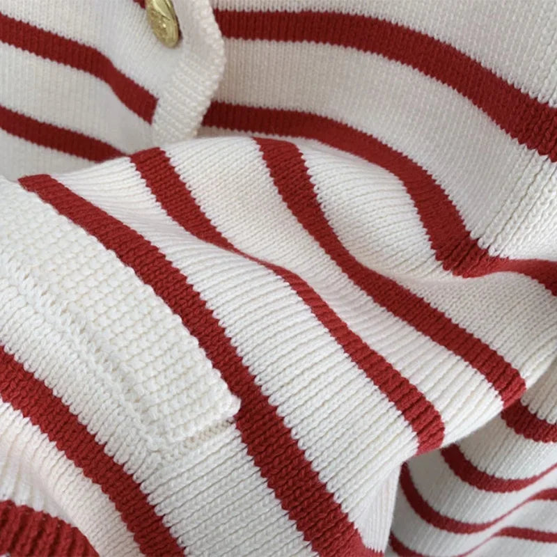 Autumn and winter Korean contrasting striped knitted cardigan