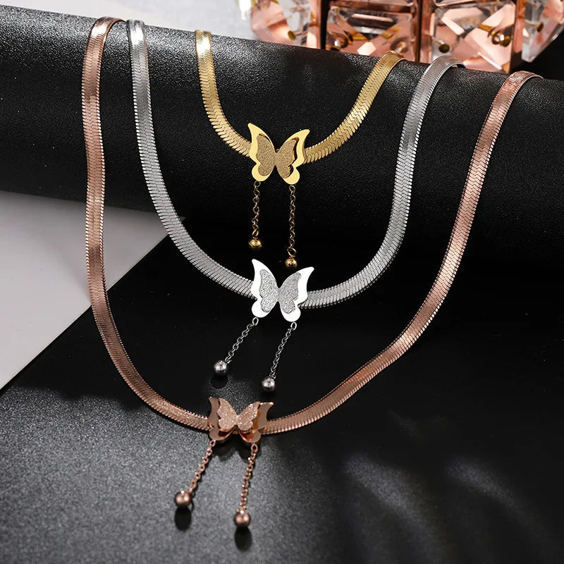 Stainless Steel Vintage Butterfly Golden Necklace