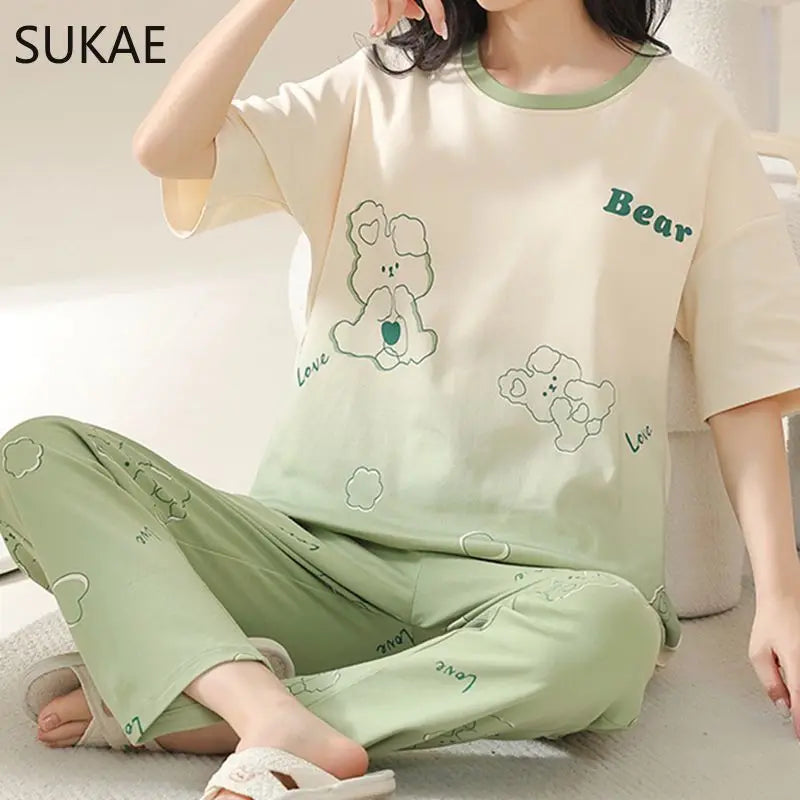 SUKAE Summer Women Pajamas Set Plus Size