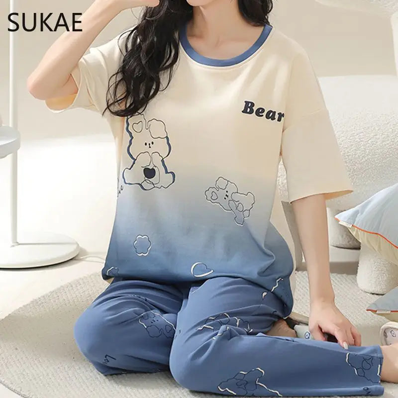 SUKAE Summer Women Pajamas Set Plus Size