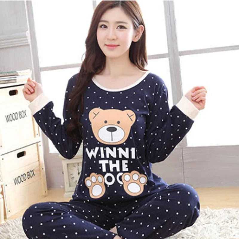 Autumn Thin 2pieces Pyjamas Set Women