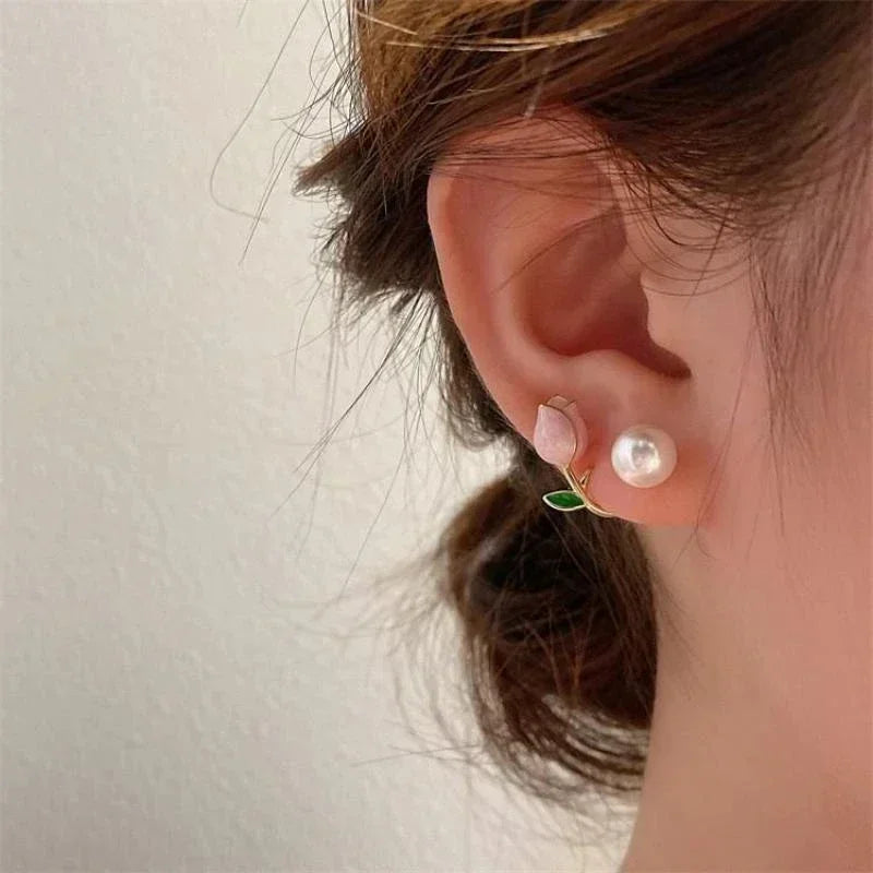 Korean Vintage Imitate Pearl Crystal Earrings