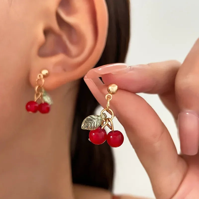 Exquisite Cherry Red Necklace And Earring Set