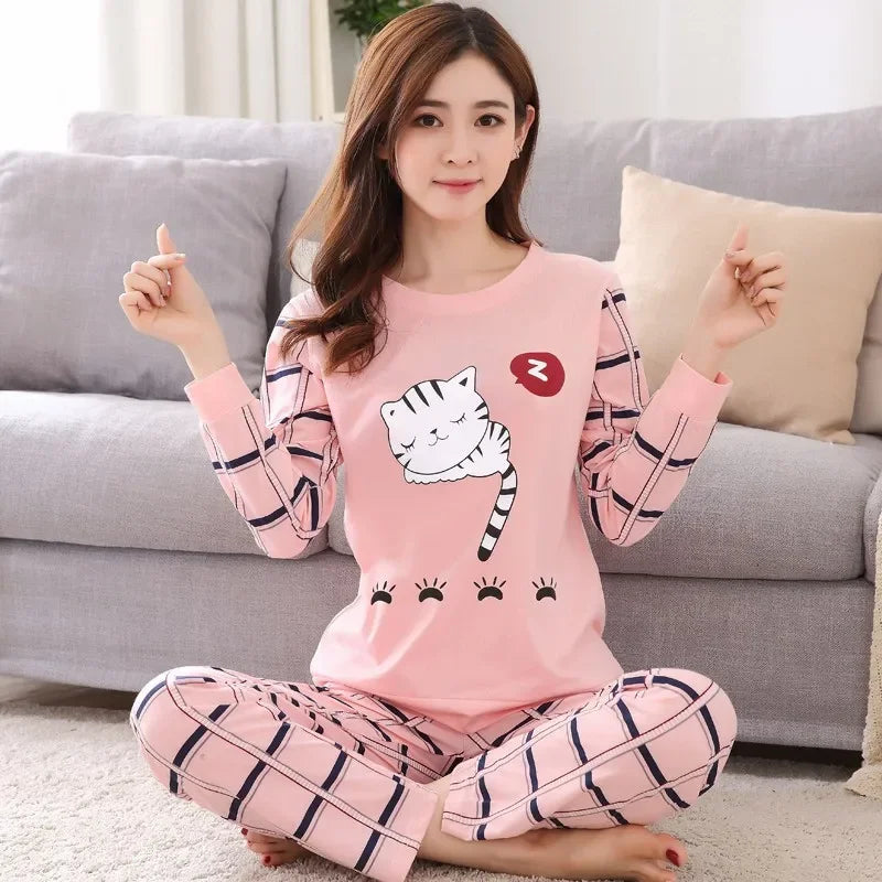 Autumn Thin 2pieces Pyjamas Set Women