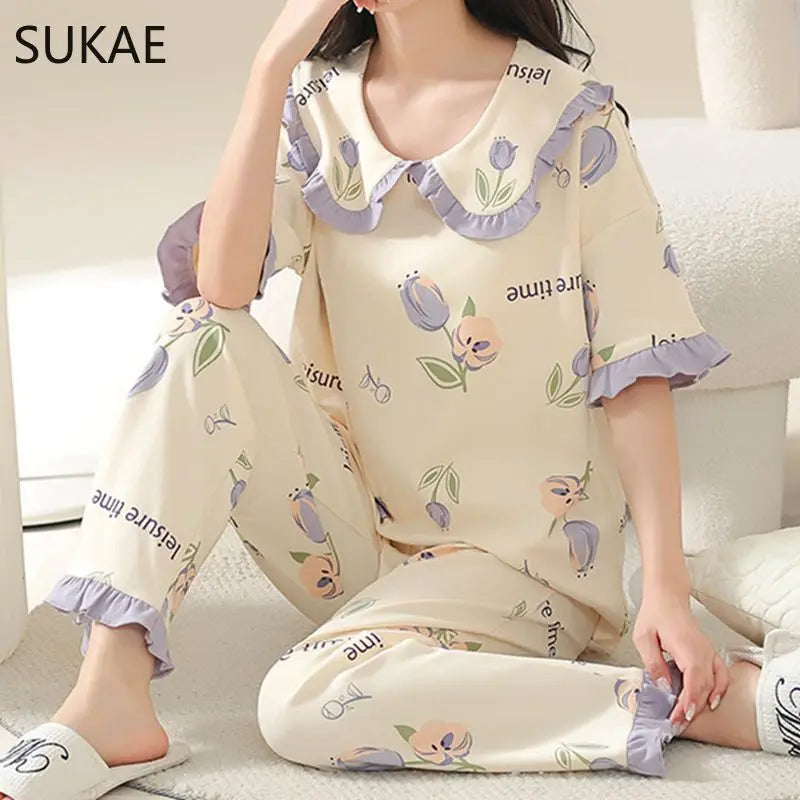 SUKAE Summer Women Pajamas Set Plus Size