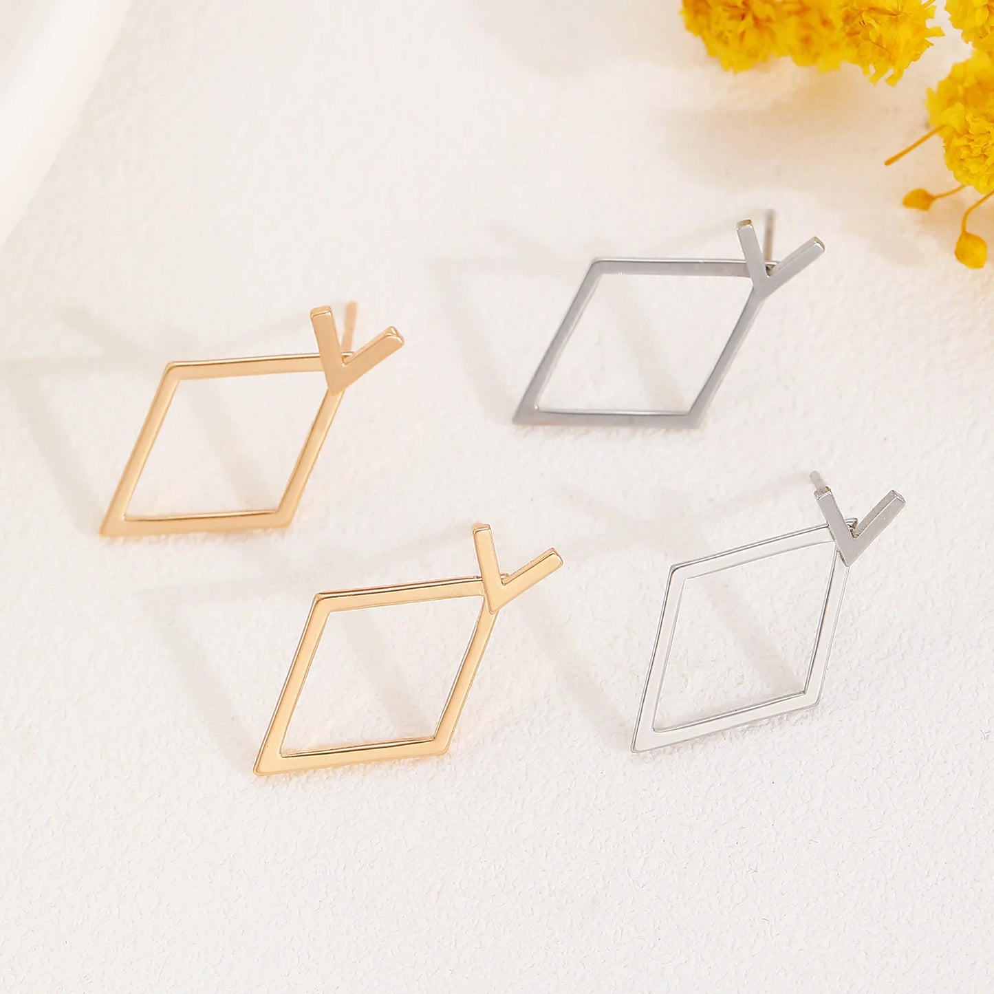 Retro Minimalist Geometric Square Detachable Triangles Stud Earrings