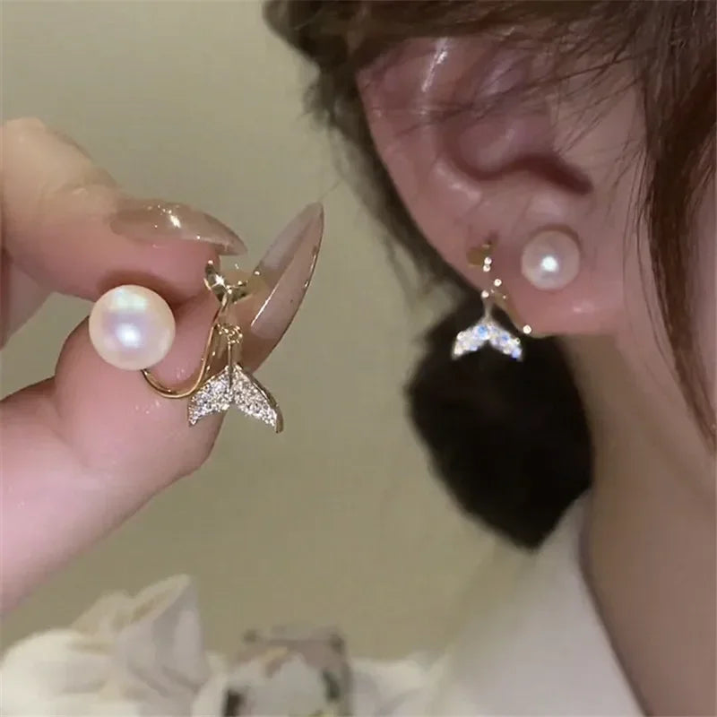 Korean Vintage Imitate Pearl Crystal Earrings