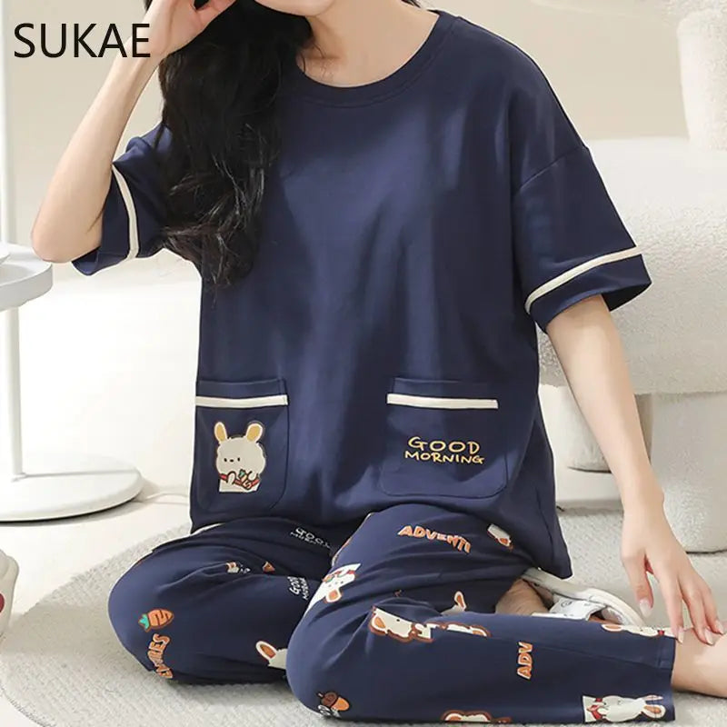 SUKAE Summer Women Pajamas Set Plus Size