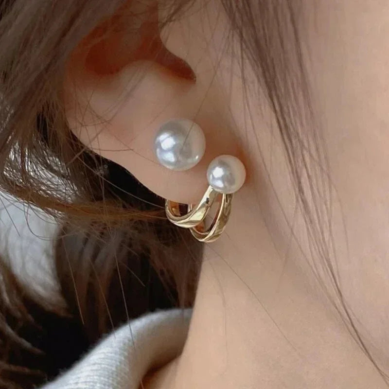 Korean Vintage Imitate Pearl Crystal Earrings