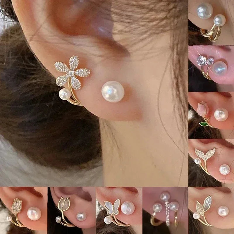 Korean Vintage Imitate Pearl Crystal Earrings